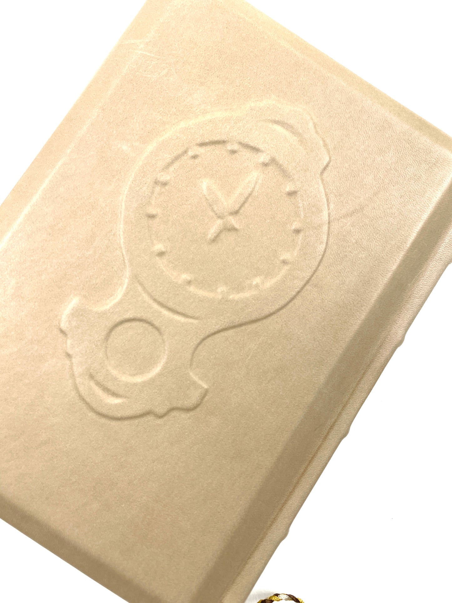 Momo - beiger Ledereinband - mit Klappe und Messingschildkröte