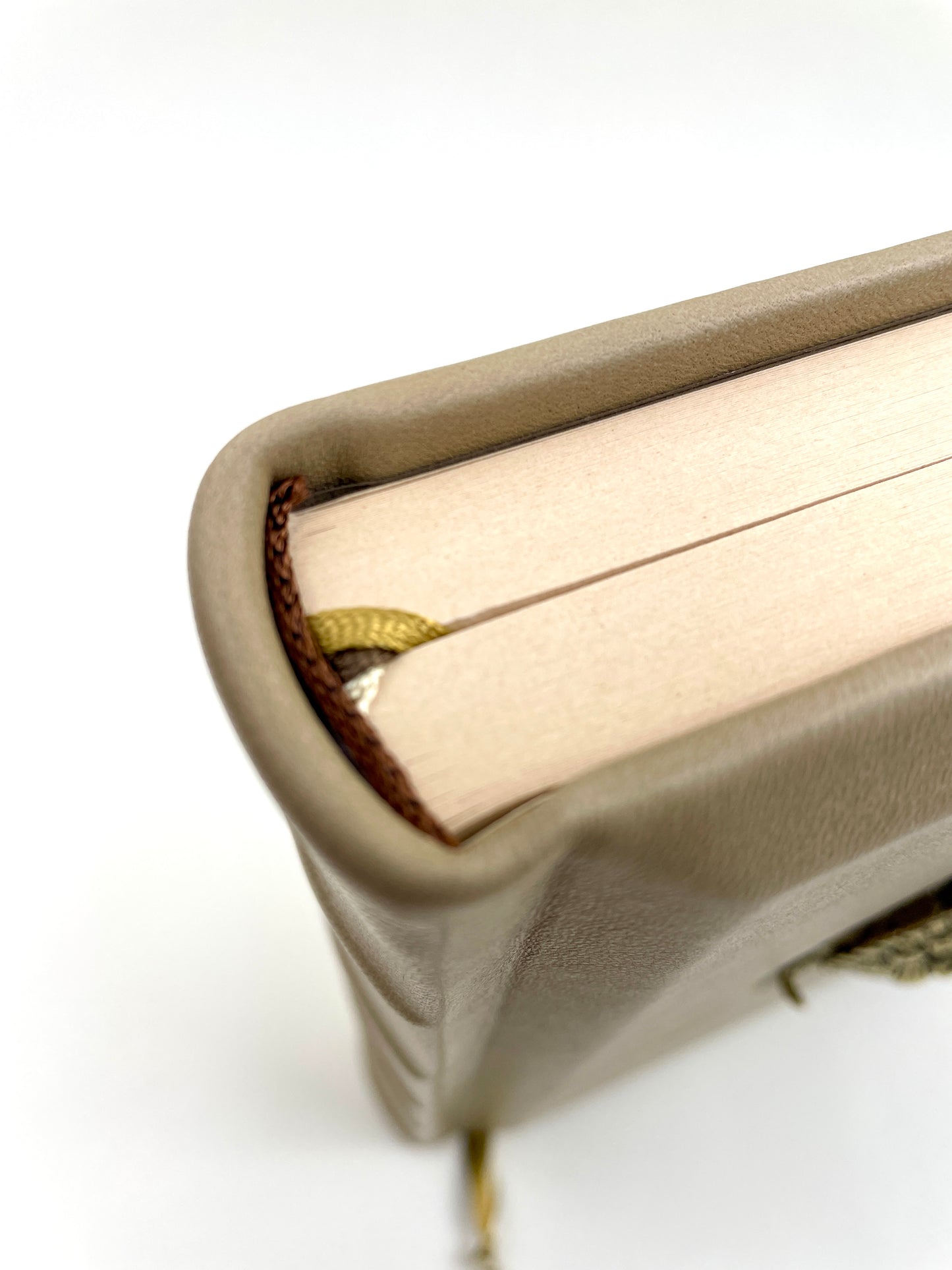 Momo - beiger Ledereinband - mit Klappe und Messingschildkröte